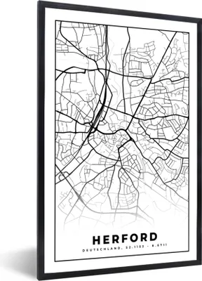 Produktbild von MuchoWow® Gerahmtes Poster Karte - Herford - Stadtplan 60x90 cm - Poster mit Schwarzem Bilderrahmen Wandposter Rahmen Foto Bilder - Kunst