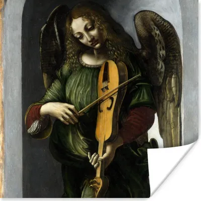 Produktbild von MuchoWow® Poster Ein Engel in Grün mit einer Fahne - Leonardo da Vinci 50x50 cm - Wohnzimmerdekoration