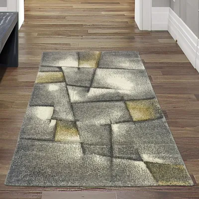 Obrázok produktu pre Koberec moderný koberec do obývačky koberec s krátkym vlasom v pastelovej žlto-sivej farbe rozmer - 80 x 150 cm