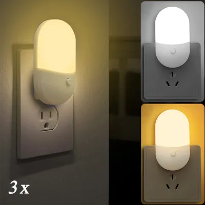 Produktbild von 3 kusy LED noční světlo Zásuvka Noční lampa Zásuvka Světlo pro dětský pokoj, bílá a teplá bílá