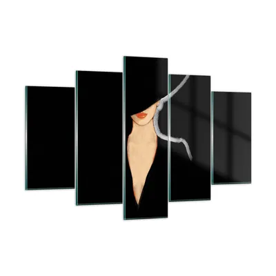Produktbild von Bilder auf glas - 5 Teile - Schwarz Frau Hut - 150x100cm - Glasbilder - Wandbilder - Bilder - zum Aufhängen bereit - Wanddekoration aus Glas - Glas Bilder - Wandbild auf Glas - GEA150x100-4341