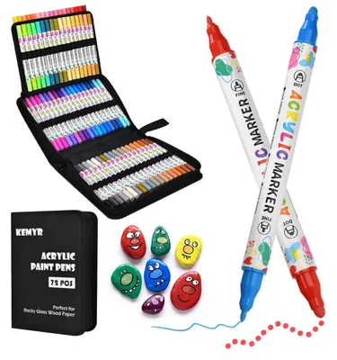 Immagine prodotto di Set di pennarelli acrilici a doppia punta, 72 colori, resistenti all'acqua, adatti per decorare pietre, legno, vetro e carta