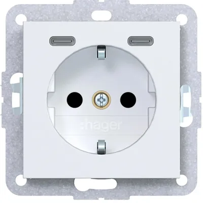 Obrázok produktu pre Zásuvka Hager SCHUKO s USB WAS4055WM, typ C, 20 W, A.x/C.x, matná biela