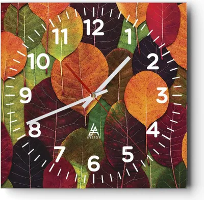 Produktbild von Wanduhr - Quadrat - Glasuhr - Herbst Blätter Grafiken - 40x40cm - Schleichendes Uhrwerk - Lautlos - zum Aufhängen bereit - Dekoration Modern - Wanddekoration aus Glas - C4AC40x40-4635