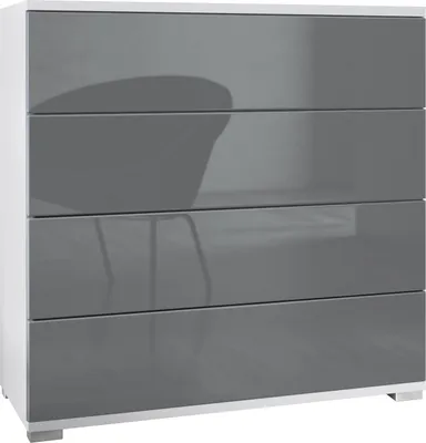 Produktbild von Vladon Kommode Pavos V3, Sideboard mit 4 Schubladen Weiß matt/Grau Hochglanz (76 x 76 x 35 cm)