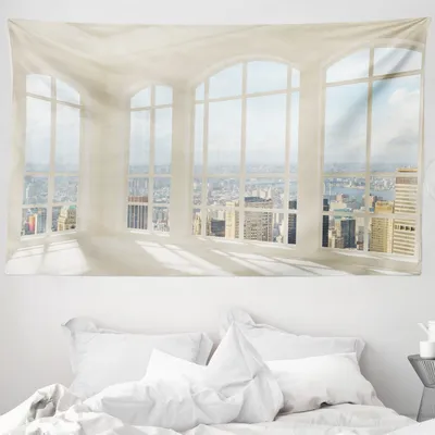 Produktbild von ABAKUHAUS Modern Wandteppich, Weiß Wohnung Moderne aus Weiches Mikrofaser Stoff Waschbar ohne Verblassen Digitaldruck, 230 x 140 cm, Babyblau Weiß