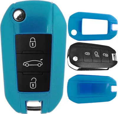 Produktbild von Auto Schlüssel Kunststoff Hülle ABS Plastik Schutz Cover Blau kompatibel mit Peugeot 208 301 308 408 508 3008 2008 5008 Klappschlüssel