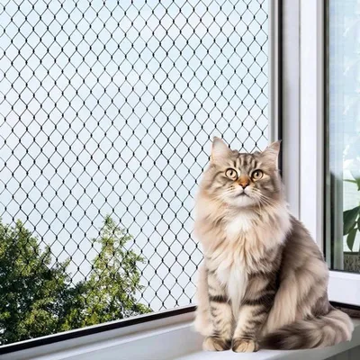 Balkonnetz für Katzen, 3 x 4 m, Sicherheitsnetz für Balkon und Fenster, Inklusive Befestigungsseil und Zubehör, Schwarzes