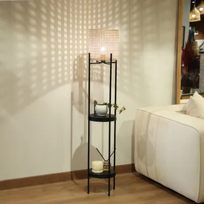 Produktbild von Opviq, AYD-3335, Stehlampe, 100 % RATTAN, Creme, 19 x 19 x 140 cm