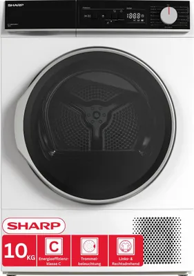 Produktbild von Sharp KD-NHA0S6GW1C-DE Wärmepumpentrockner, 10 kg, BubbleDrum, LED-Trommellicht, automatische Knitterschutzfunktion, 15 Programme, Energieeffizienzklasse C