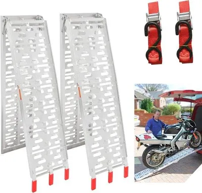 Productafbeelding van Inklapbare Aluminium Oprijplaat voor Voertuigen - 2 Stuks - Maximale Draagkracht 340 kg