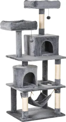Produktbild von Katzen Kratzbaum groß 145 cm, Katzenbaum mit Hängematte, Kletterbaum für Katzen, Katzenkratzbaum Höhle Katzenmöbel mit Sisalstämmen, Hellgrau
