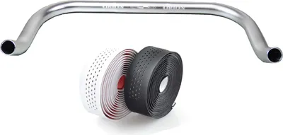 Produktbild von Bullhorn Fixie Lenker – 440mm, Silber, inkl. Spezial Lenkerband Schwarz