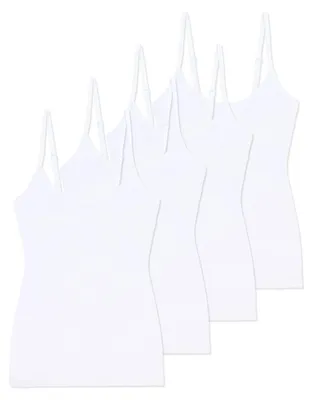 Immagine prodotto di Canottiere da donna, confezione da 4, modello aderente, spalline regolabili, cotone ed Spandex, colore bianco, taglia M