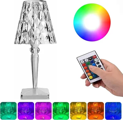 Produktbild von Diyarts LED Nachttischlampe, Farbwechsler, Kristall Design, mit Fernbedienung, 16 Farbmodi, USB-C Aufladung, RGB Farbwechsel, Dimmbar