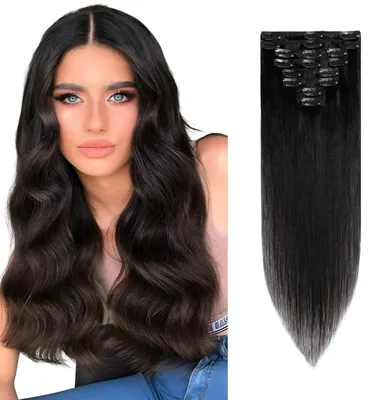 Immagine prodotto di Extension per capelli naturali, 8 pezzi, 30 cm, nero lucido, Remy, setosi, lisci, sottili