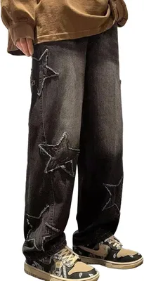 Produktbild von Damen Jeans Baggy Weite Passform mit Hohen Bund Bequem Schwarz 3XL