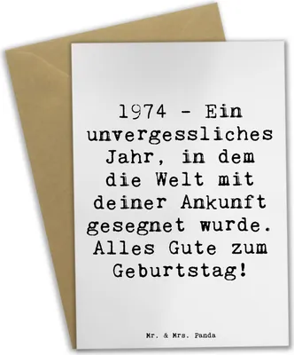 Produktbild von Mr. & Mrs. Panda Klappkarte Spruch 1974 Geburtstag - Weiß - Geschenk, Jahrgang, Geburtstagsgeschenk, einladungskarten, babykarte, Grußkarte, hochzeitskarten, Alter