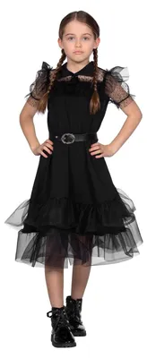 Mädchenkleid mit Puffärmeln, schwarz, Gr. 176