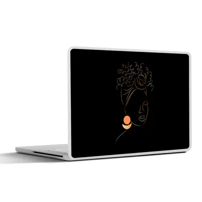 Produktbild von MuchoWow® Laptop Aufkleber Sticker Cover Frau - Gold - Schwarz - Strichzeichnung 36.5x27.5 cm - Laptop-Sticker