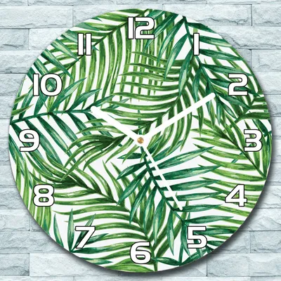Produktbild von Wanduhr aus Glas Rund fi 30 Tropische Palmblatt Quarz Deko Schlafzimmer Büro