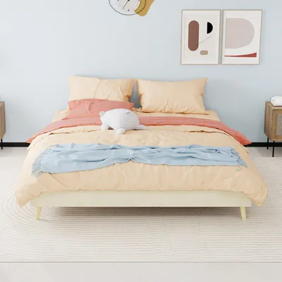 Produktbild von Zerbaco Polsterbett Doppelbett 160x200 cm modernes Bettgestell mit Stauraum beige ohne Matratze ohne Kopfteil