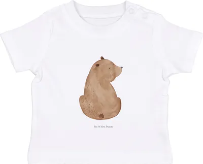 Produktbild von Mr. & Mrs. Panda Babyshirt Bär Schulterblick 6. - 12. Monat - Weiß - Geschenk, Selbstachtung, Weisheit, Kinder Oberteil, Baby Shirt, Top, Teddy,  T-Shirt, Bären