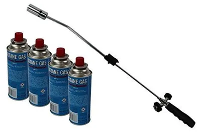 Immagine prodotto di Bruciatore per erbacce con accensione piezoelettrica - Dispositivo per eliminare le erbacce - Bruciatore a gas - 4 bombole di gas - Lunghezza 76 cm - Sicuro e facile da usare