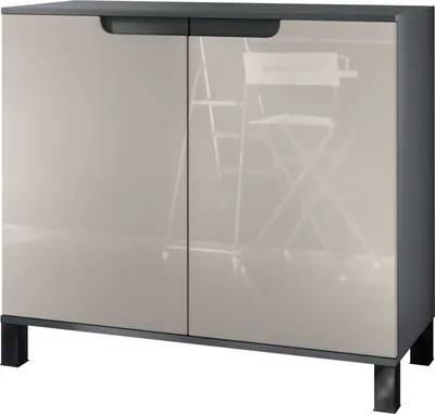 Produktbild von Vladon Kommode Sylt V3, Moderner Küchenschrank mit 2 großen Türen Anthrazit matt / Sandgrau Hochglanz (92,5 x 84.5 x 35)