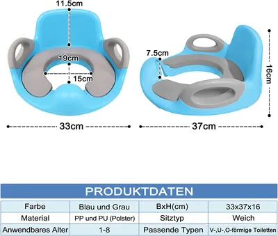 Obrázek produktu pro ACXIN dětské záchodové prkénko nástavec na WC pro 12 měsíců až 7 let, dětský záchodový trenažér s protiskluzovou podložkou nástavec na WC (modrý)