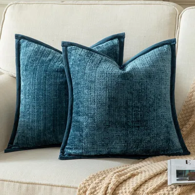 Immagine prodotto di Set di 2 federe blu, 65x65 cm, con rivestimento in velluto di chenille