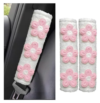 Obrázok produktu pre Polstrovanie na ramenný popruh bezpečnostného pásu, 2 kusy, ružová, kvetinový vzor, polyester