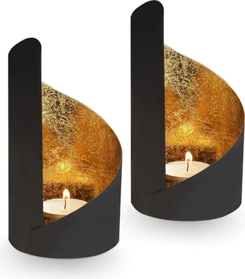 Produktbild von Teelichthalter aus Metall - Set von 2 - Teelichthalter und Kerzenhalter - Schwarz Gold