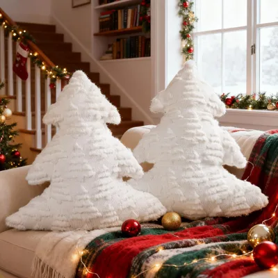 Image de Solidchoice - Ensemble de 2 coussins de Noël avec motif de sapin de Noël, dimensions 45,5 x 40,5 cm