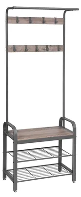 Immagine prodotto di Appendiabiti con armadietto, scaffale per scarpe e panca – Grigio/Nero – 72 x 33,7 x 183 cm