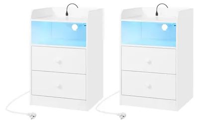 Produktbild von Nachttischchen – Beistelltisch – Set aus 2 – Nachttisch mit Ladestation – 2 USB-Anschlüsse – 2 Steckdosen