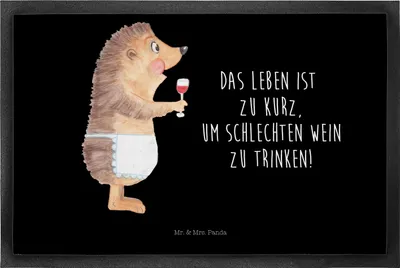 Produktbild von Mr. & Mrs. Panda fußmatte Igel Wein 50 x 75 cm - Schwarz - Geschenk, Lustige Sprüche, Weißwein, Schmutzfänger, Fußabtreter, Spruch, Weinliebhaber, Schmutzfangmatte