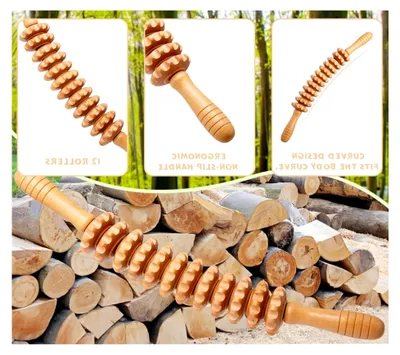 Produktbild von Faszienrolle aus Holz, Massagegerät für Körperformung mit Griff für Rücken, Nacken und Beine