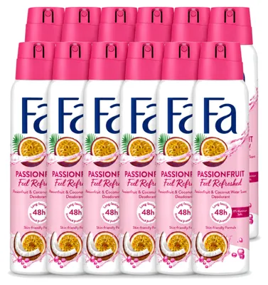 Imagen del producto de 12 unidades de aerosol desodorante Fa, aroma a maracuyá, 150 ml. Paquete económico