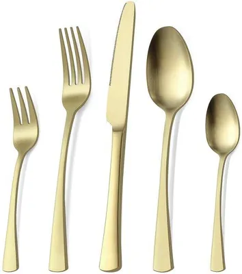 Obrázok produktu pre Sada príborov Ibenzoa® pre 6 osôb – 30 kusov, nerezová oceľ, farba champagne gold, vhodné do umývačky riadu, nože s vlnitým brúsením