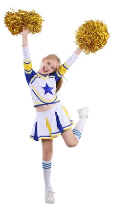 Cheerleader-Kostüm für Mädchen, Outfit mit Pompons und Socken, Gelb, Gr. 150