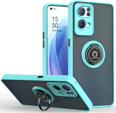 Produktbild von OPPO Reno7 Pro 5G Hülle, Ring Halter Ständer Matte Transluzent TPU Rahmen Stoßfest Schutzhülle für OPPO Reno7 Pro 5G Hellblau