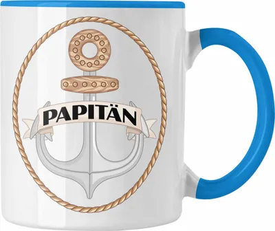 Produktbild von Trendation - Papitän Tasse Geschenk Vater Papa Kapitän Segler Segelboot Geschenkidee Vatertag Anker (Blau)