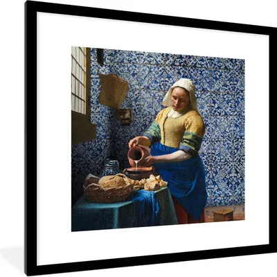 Produktbild von MuchoWow® Gerahmtes Poster Milchmädchen - Delfter Blau - Vermeer - Gemälde - Alte Meister 40x40 cm - Poster mit Schwarzem Bilderrahmen Wandposter Rahmen Foto Bilder - Poster - Plakat im Rahmen