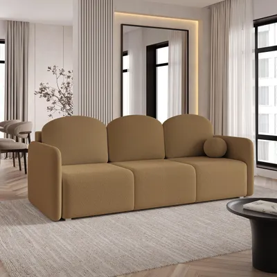 Produktbild von Sofa SUVI III mit Schlaffunktion, Schlafsofa, Wohnzimmersofa, Couch, Soffa, Bettsofa, Bucle-Stoff – Orange QUELLE 17