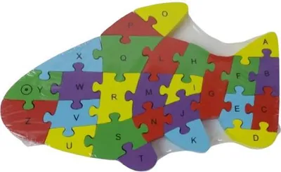 Obrázek produktu pro Dětské vzdělávací dřevěné puzzle - Ryba - číslice a abeceda.