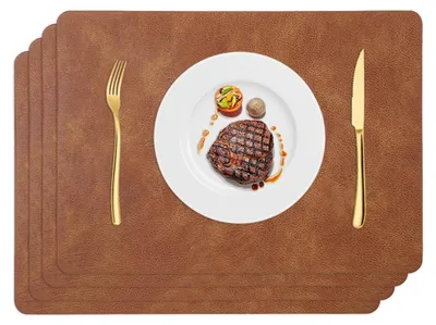 Immagine prodotto di Set di 4 tovagliette lavabili, dimensioni 43x30 cm, in ecopelle, colore marrone scuro