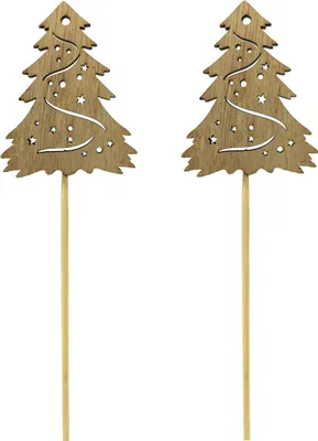 Produktbild von Holz Blumenstecker Tannenbaum-Stecker 36cm Dekostecker Weihnachtsbaum natur 2 Sets - 24 Stück
