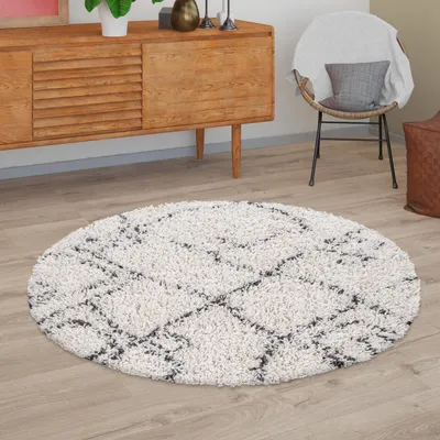 Produktbild von TT Home Wohnzimmerteppich Hochflor Langflor Skandinavisches Design Mit Abstrakten Rauten Größe 80 cm Rund