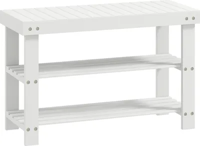 Produktbild von Schuhbank aus Bambus mit Stauraum, 2 Ablagen, 70 x 28 x 45 cm, Weiß